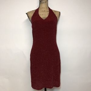 Red Wine Women's Halter Cocktail Dress Sparkle